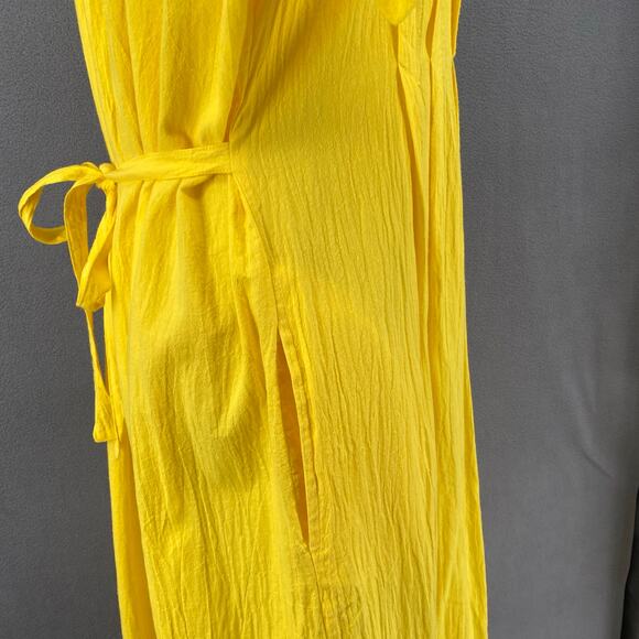 Vtg 80s 90s Two Potato Button Down Tie Back Short Sleeve Maxi Dress M Yellow NOS - Picture 10 of 16